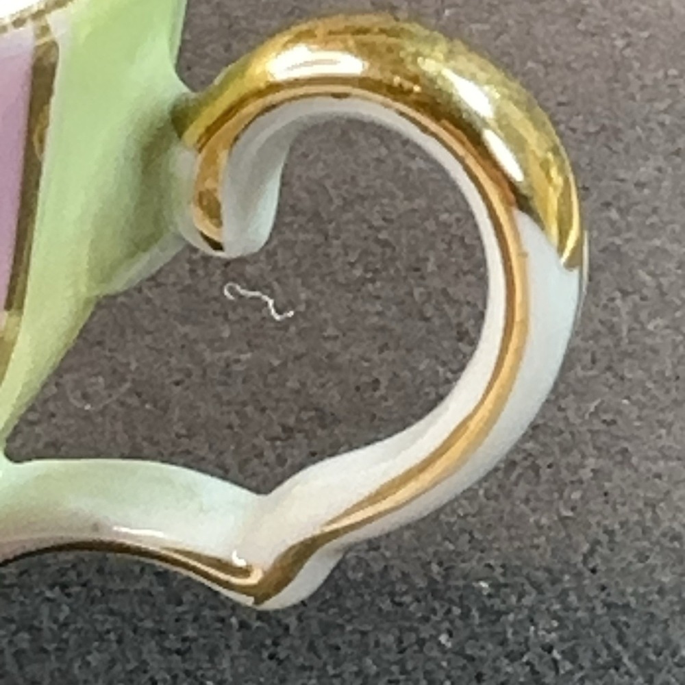 Vtg Fragonard Courting Couple Tea Cup Saucer Lime Green Pink AS-IS Shabby Chic - Picture 12 of 16